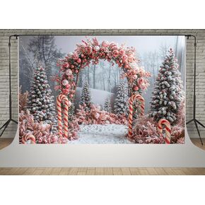 Kate 10x6.5ft Forest Christmas Tree Market Frozen Snow Tree Photography Backdrops Umbrella Candy Red Beads Decoration Arch Children Holiday Party Christmas Background