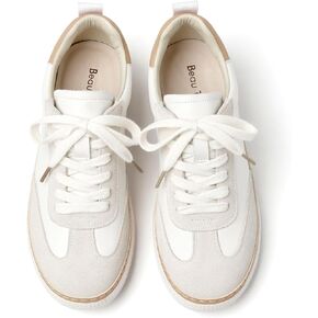 BEAU TODAY Platform Sneakers for Women Casual Tennis Shoes for Women Leather Comfortable Lace up Non-Slip Walking Shoes