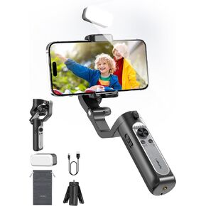 hohem iSteady XE Kit Gimbal Stabilizer for Smartphone, 3-Axis Gimbal for iPhone & Android with Magnetic Adjustable Fill Light, Portable & Foldable Stabilizer for Video Recording, YouTube TikTok Video