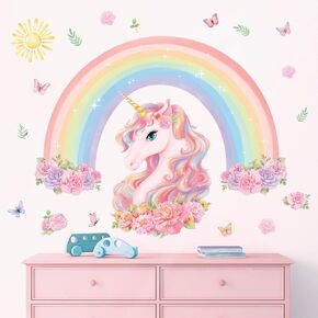 DECOWALL SG2-2413 Large Rainbow and Unicorn Wall Stickers Kids Colorful Decals Removable for Girls Nursery Bedroom Living Room Art Home Decor Decoration Peel Stick Birthday Crown Star Heart