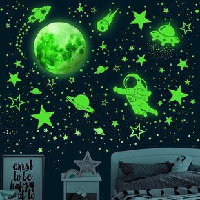 Glowing Stars for Ceiling, 982PCS Glow in The Dark Stars,Space Wall Decals Solar System Galaxy Planets Wall Stickers for Kids, Wall Decor for Gilrs Kids Bedroom Nursery Birthday Party Favor (Green)