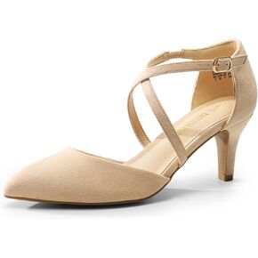 DREAM PAIRS Women's Closed Pointed Toe Dress Pumps Comfort Kitten Mid Heels Cross Strap Wedding Party Dance Shoes