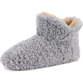 NodNod Women's Faux Sherpa Slipper Booties with Cozy Memory Foam Insole, Winter Warm Fluffy House Slippers with Nonslip Rubber Sole for Indoor Bedroom