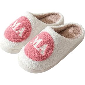 Cozy Fluffy Mama Slippers For Women Men Cute House Slippers Memory Foam Slippers Plush Bedroom Indoor Outdoor Shoes