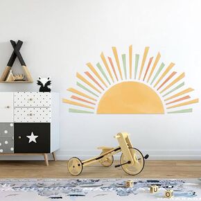 Half Sun Wall Decal - Removable Sunburst Wall Stickers, Boho Decals, Sunshine Large Stickers,Yellow Sunshine Wall Art,Watercolor Pastel Sun Decal (Sun Wall Decor)