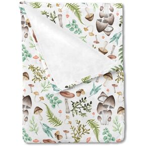 Woodland Mushroom Forest Baby Blanket for Boy Girl Watercolor Mushroom Green Leaves Flannel Soft Swaddle Blanket Wild Plants Receiving Blankets Toddler Newborn Daycare Bed Crib Blankets 30x40