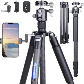 Carbon Fiber Tripod Professional Camera Tripod with Low Profile Ball Head ARTCISE Compact Travel Tripod Stand 10 Layers Carbon Fiber 29mm Leg Tube, Max Load 55lbs(Extra Gift:Magic Arm, Phone Clip)