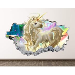 Unicorn Wall Decal Art Decor 3D Smashed Kids Fantasy Sticker Mural Nursery Girl Gift BL05 (22"W x 14"H)