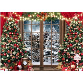 7x5ft Winter Christmas Window Photography Backdrop Xmas Tree Snow Background Banner for Family Holiday Party Decoration Supplies Photo Studio Props Pictures ZW-029