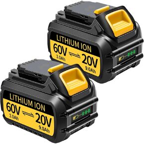 1 Pack 9.0Ah Lithium Battery Replacement for Dewalt 20V/60V Battery Compatible with Dewalt Battery 60V DCB609 DCB606 DCB612 DCB200 DCB201 DCB203 DCB204 DCB206 DCB207 DCB209 Power Tools (1-2)