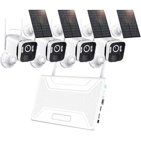 PTZ Security Cameras Wireless Outdoor Solar Powered, Pan Tilt 360 View 10 CH Ultra 4MP Home Security Camera System with 4 Cameras Human Detection Two Way Audio Color Night Vision 64G Storage