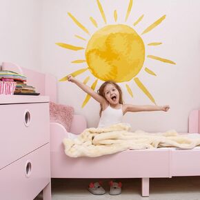 35.4" x 35.4" Watercolor Boho Sun Wall Decals Peel and Stick, PVC Sunrise Wall Stickers, Yellow Sunshine Wall Art Decor for Kids Room Playroom Nursery Bedroom (Boho Sun-3)