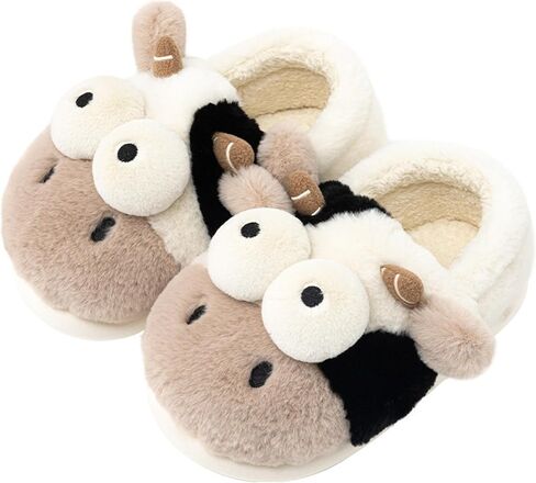 Animal Cow Slippers Women Slippers Men's Cozy Plush House Slippers Warm Winter Cotton Shoes in Kuwait