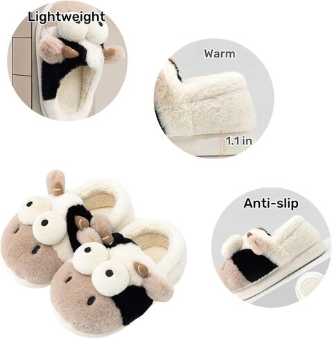 Animal Cow Slippers Women Slippers Men's Cozy Plush House Slippers Warm Winter Cotton Shoes in Kuwait