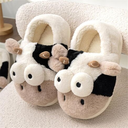 Animal Cow Slippers Women Slippers Men's Cozy Plush House Slippers Warm Winter Cotton Shoes in Kuwait