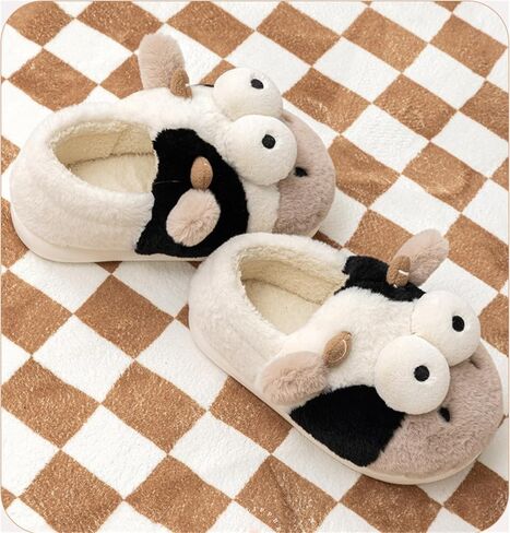 Animal Cow Slippers Women Slippers Men's Cozy Plush House Slippers Warm Winter Cotton Shoes in Kuwait