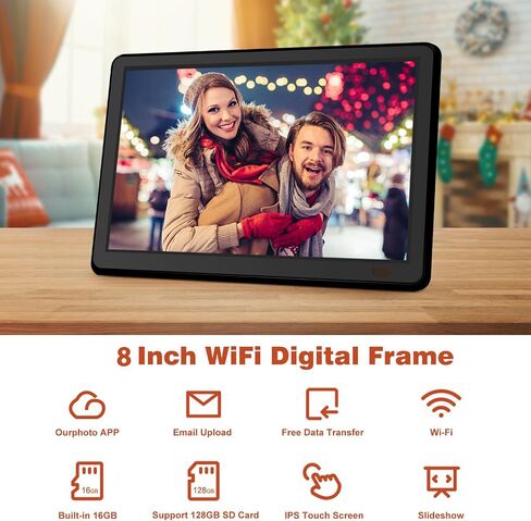 إطار صورة رقمي واي فاي 8 بوصة مع شاشة لمس IPS 1920x1080، نقل الصور لاسلكيًا عبر التطبيق والبريد الإلكتروني والتدوير التلقائي، إطار صور سهل الاستخدام مع شاشة عرض أفقية ورأسية... in Saudi Arabia