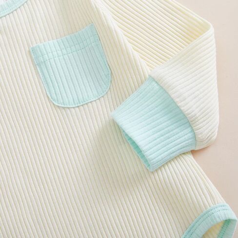 Newborn Baby Boy Girl Clothes Color Block Ribbed Kint Romper Bodysuit Jumpsuit Pants Set Hat Coming Home Outfits in Saudi Arabia