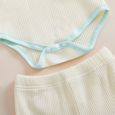 Newborn Baby Boy Girl Clothes Color Block Ribbed Kint Romper Bodysuit Jumpsuit Pants Set Hat Coming Home Outfits in Saudi Arabia