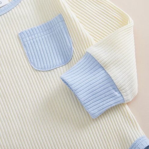Newborn Baby Boy Girl Clothes Color Block Ribbed Kint Romper Bodysuit Jumpsuit Pants Set Hat Coming Home Outfits in Saudi Arabia