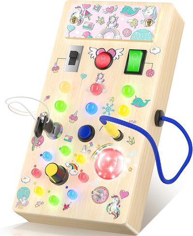 Dinosaur Montessori Toddler Busy Board, Toddler Toys with Music and LED Light Switches, Wooden Sensory Toys Light Switch Toys Travel Toys, Toys for 1 2 3 Years Old Baby and Toddler in Saudi Arabia