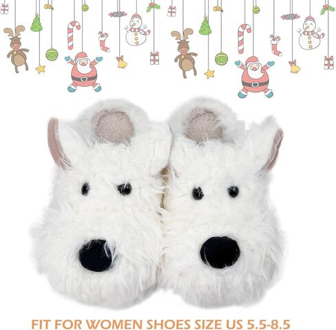 Vegove Cute Furry Highland Terrier Dog Slippers for Women, Cozy Fluffy Indoor House Shoes, Winter Warm Plush Novelty Animal Slippers in Kuwait
