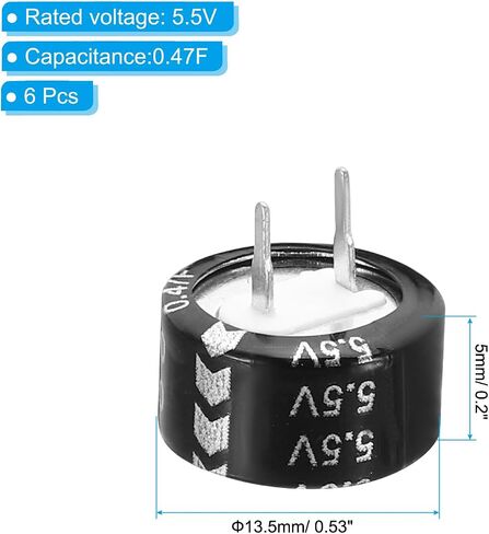 PATIKIL 2 Pcs 5.5V Super Capacitors, 0.47F C-Shaped Button Capacitor High Energy Low Resistance High Consistency for AC Motor Power Display Screen, Black in Saudi Arabia