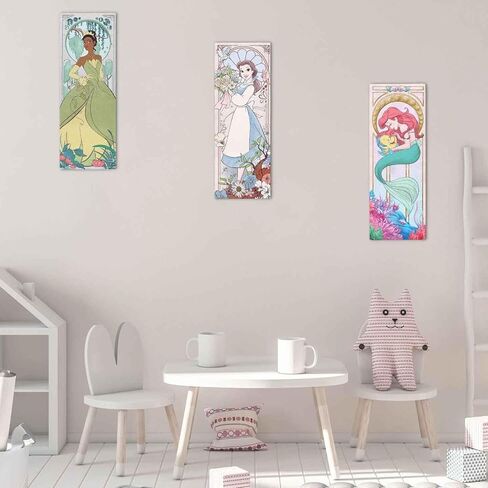 Open Road Brands Disney Princesses Gallery Wrapped Canvas Wall Decor - Soft Pastel Canvas With Ariel, Jasmine, Cinderella and Mulan - Large Princess Wall Art in Kuwait