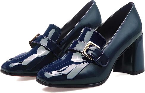 MOOMMO Women Chunky Block Heel Loafers Pumps Square Closed Toe Slip On Dress Shoes Patent Leather Oxford Loafer Shoes Fringe Buckle Tassel Wingtip Office Work Shoe Business Professional 4-11 M US in Kuwait