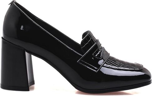 MOOMMO Women Chunky Block Heel Loafers Pumps Square Closed Toe Slip On Dress Shoes Patent Leather Oxford Loafer Shoes Fringe Buckle Tassel Wingtip Office Work Shoe Business Professional 4-11 M US in Kuwait