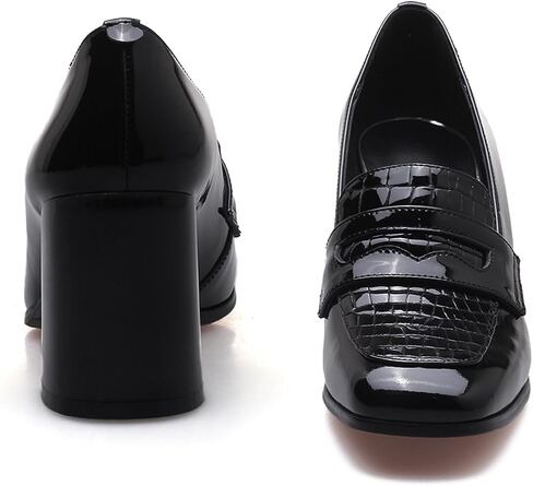 MOOMMO Women Chunky Block Heel Loafers Pumps Square Closed Toe Slip On Dress Shoes Patent Leather Oxford Loafer Shoes Fringe Buckle Tassel Wingtip Office Work Shoe Business Professional 4-11 M US in Kuwait