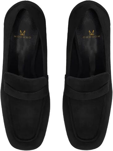 MOOMMO Women Chunky Block Heel Loafers Pumps Square Closed Toe Slip On Dress Shoes Patent Leather Oxford Loafer Shoes Fringe Buckle Tassel Wingtip Office Work Shoe Business Professional 4-11 M US in Kuwait