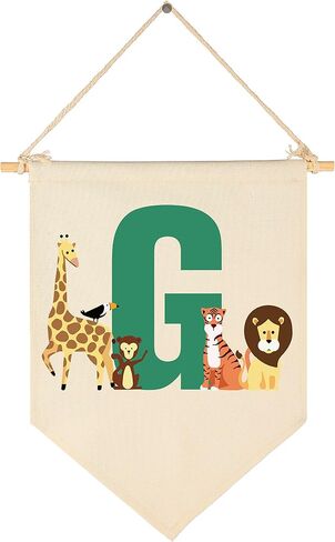 Personalised Woodland Animal Flag Decor Gifts for Baby Boy Girl Newborn Kids-Jungle Safari Pennant Banner Wall Sign Gifts for Nursery Baby Room Bedroom Playroom Front Door-Monogrammed Initial Letter G in Saudi Arabia