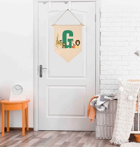 Personalised Woodland Animal Flag Decor Gifts for Baby Boy Girl Newborn Kids-Jungle Safari Pennant Banner Wall Sign Gifts for Nursery Baby Room Bedroom Playroom Front Door-Monogrammed Initial Letter G in Saudi Arabia