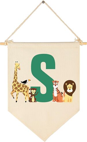 Personalised Woodland Animal Flag Decor Gifts for Baby Boy Girl Newborn Kids-Jungle Safari Pennant Banner Wall Sign Gifts for Nursery Baby Room Bedroom Playroom Front Door-Monogrammed Initial Letter G in Kuwait