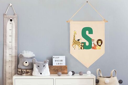 Personalised Woodland Animal Flag Decor Gifts for Baby Boy Girl Newborn Kids-Jungle Safari Pennant Banner Wall Sign Gifts for Nursery Baby Room Bedroom Playroom Front Door-Monogrammed Initial Letter G in Kuwait
