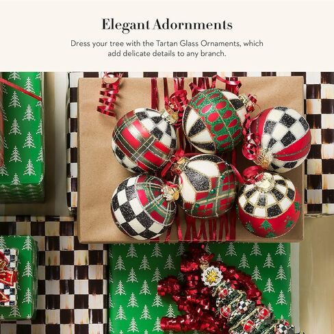 زينة كرات زجاجية من الترتان من ماكينزي تشايلدز، مجموعة زينة شجرة عيد الميلاد، مجموعة مكونة من 6 قطع in Kuwait