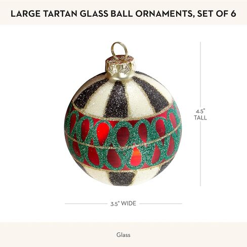 زينة كرات زجاجية من الترتان من ماكينزي تشايلدز، مجموعة زينة شجرة عيد الميلاد، مجموعة مكونة من 6 قطع in Kuwait