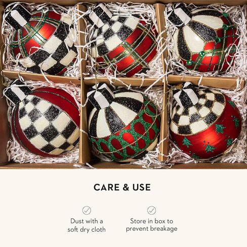 زينة كرات زجاجية من الترتان من ماكينزي تشايلدز، مجموعة زينة شجرة عيد الميلاد، مجموعة مكونة من 6 قطع in Kuwait