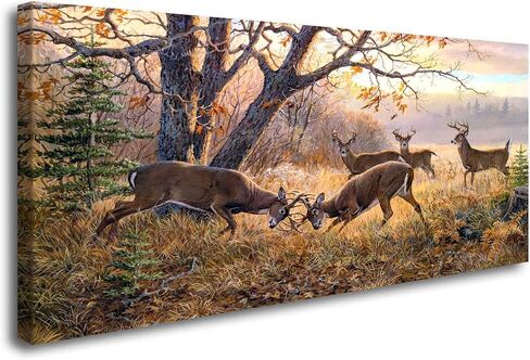 ArtHome520 Yellow Landscape Wall Art Canvas Printed Oil Painting Wildlife Animal Deers Picture Living Dining Room Decorations Modern Framed Panel Piece (20''x40'') in Saudi Arabia