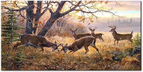 ArtHome520 Yellow Landscape Wall Art Canvas Printed Oil Painting Wildlife Animal Deers Picture Living Dining Room Decorations Modern Framed Panel Piece (20''x40'') in Saudi Arabia