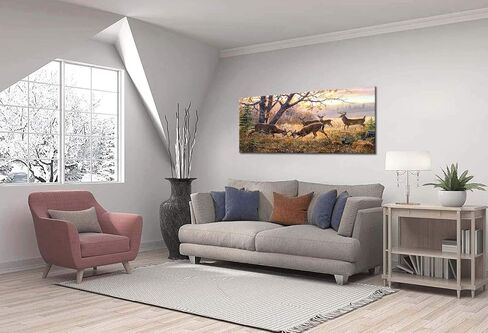 ArtHome520 Yellow Landscape Wall Art Canvas Printed Oil Painting Wildlife Animal Deers Picture Living Dining Room Decorations Modern Framed Panel Piece (20''x40'') in Saudi Arabia
