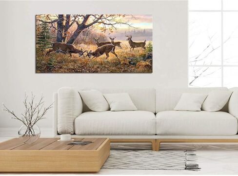 ArtHome520 Yellow Landscape Wall Art Canvas Printed Oil Painting Wildlife Animal Deers Picture Living Dining Room Decorations Modern Framed Panel Piece (20''x40'') in Saudi Arabia