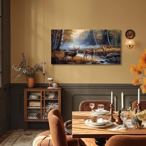 ArtHome520 Yellow Landscape Wall Art Canvas Printed Oil Painting Wildlife Animal Deers Picture Living Dining Room Decorations Modern Framed Panel Piece (20''x40'') in Saudi Arabia