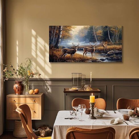 ArtHome520 Yellow Landscape Wall Art Canvas Printed Oil Painting Wildlife Animal Deers Picture Living Dining Room Decorations Modern Framed Panel Piece (20''x40'') in Saudi Arabia