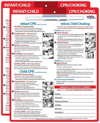 Safety Magnets by ZOCO – Infant and Child CPR & Choking Magnet – Laminated 8.5"x11" Emergency Numbers Fridge Card – First Aid Heimlich Maneuver for Parents, Caregivers, Daycare, Babysitters in Saudi Arabia