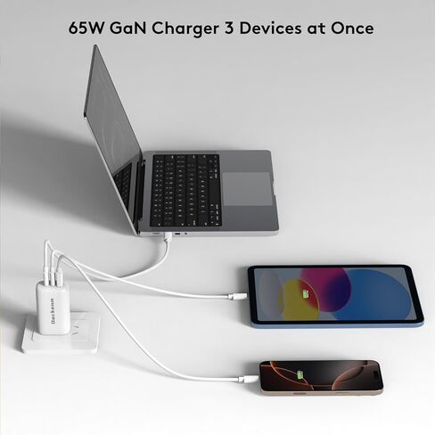 شاحن USB C بقدرة 65 وات، 3 منافذ GaN سريع وقابل للطي يناسب أجهزة MacBook Pro/Air وiPad Pro وGalaxy S24/S23 وDell XPS وiPhone 16 15 14 13/ Pro Pixel 8 مع قابس تبديل في الاتحاد الأوروبي والمملكة المتحدة والولايات المتحدة in Saudi Arabia