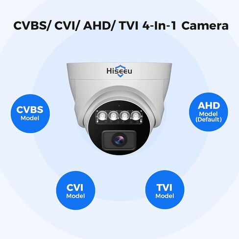 كاميرا أمان سلكية Hiseeu 5MP تناظرية/AHD/CVI/XVI 2560 TVL، كاميرا قبة لنظام كاميرا أمان تناظري 5MP/1080P، رؤية ليلية واضحة تصل إلى 60 قدمًا، جدار الوصول عن بعد وحامل السقف in Kuwait