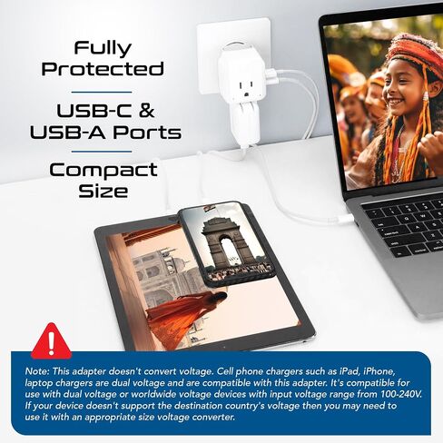 محول السفر العالمي من Ceptics مع 2X USB-A و3X USB-C، محول سفر 6 في 1 45 وات للاستخدام العالمي، محول دولي للهواتف المحمولة وأجهزة الكمبيوتر المحمولة، محول الكل في واحد للولايات المتحدة والاتحاد الأوروبي والمملكة المتحدة والمزيد، UP-45W- هل in Kuwait