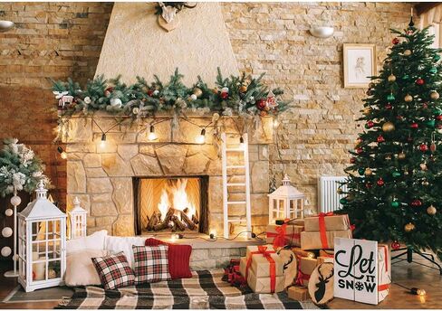 10x8ft Christmas Fireplace Theme Backdrop for Photography Christmas Tree Decorations for Xmas Party Supplies Background Pictures Banner Photo Studio Decor Booth Props in Saudi Arabia